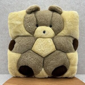 Teddy Bear Plush Pillow 11x11 Brown Tan Nursery Kidcore VTG Square Throw Soft